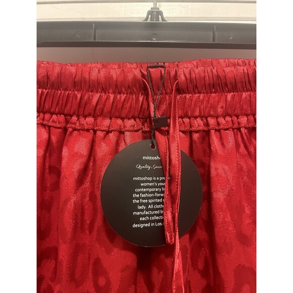 Deep Burgundy Red Leopard Print Satin Ruffle Mini Skirt Elastic Waist Size Small - Picture 4 of 5